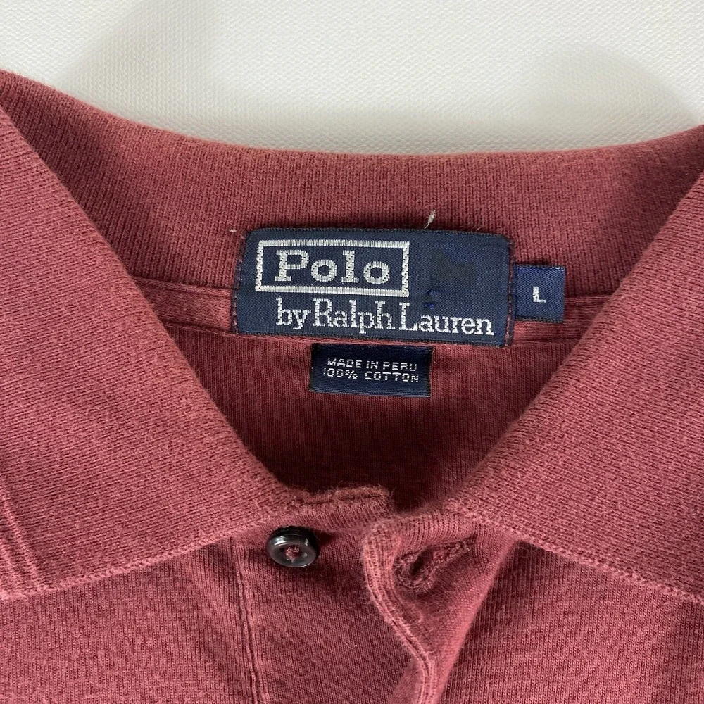 Vintage Ralph Lauren Polo Shirt Mens Large Cotton Long Sleeve Burgundy Pony